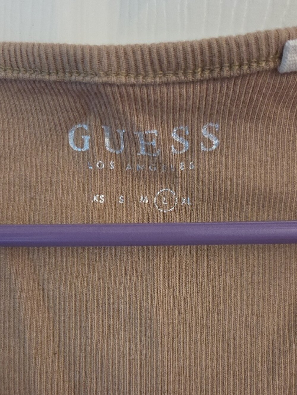GUESS Tan Ribbed Tank Top with Embroidered Logo - Picture 2 of 4